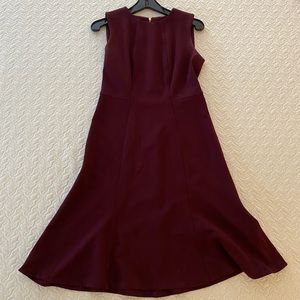 DKNY Sleeveless Crepe Fit-n-Flare Knee-length Maroon Dress With Gold Zipper